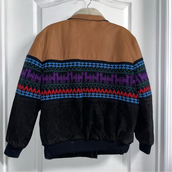 Adler Vintage Suede Leather Sherpa Aztec  Southwestern  Style Jacket - Picture 3 of 9
